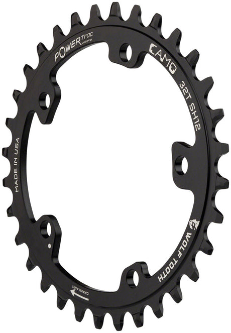 Wolf Tooth CAMO Aluminum Elliptical Chainring - 32t Wolf Tooth CAMO Mount Drop-Stop ST Requires 12-Speed HG+ Chain BLK