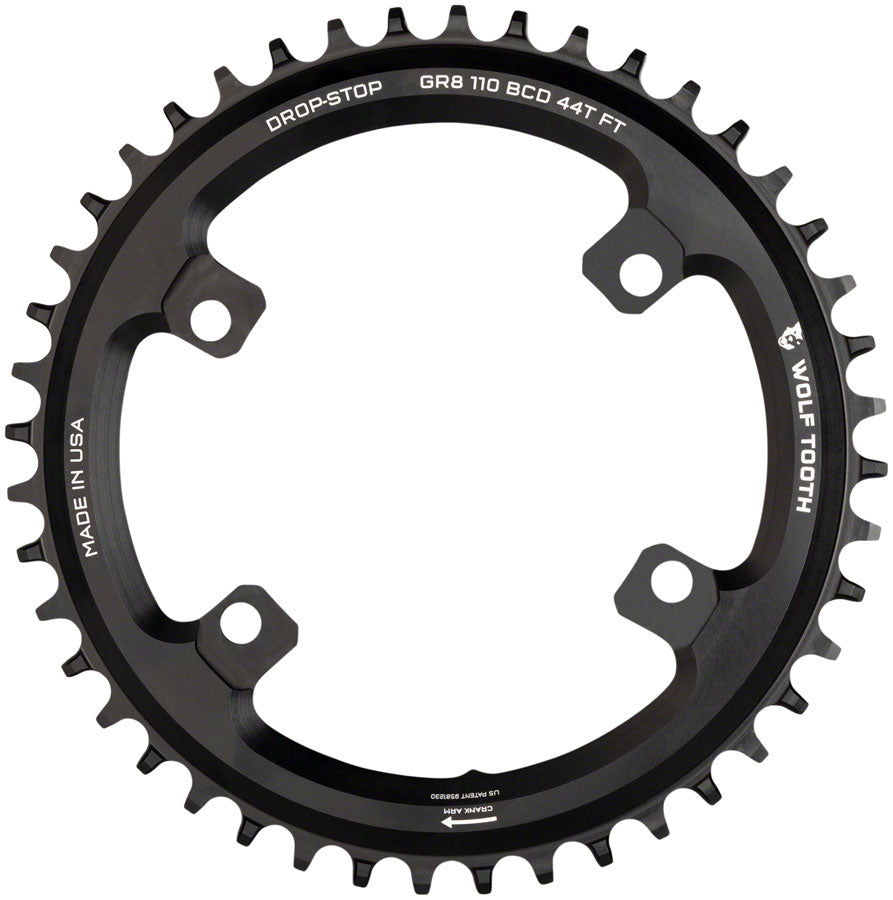 Wolf Tooth Shimano 110 Asymmetric BCD Chainring - 36t 110 Asymmetric BCD 4-Bolt Drop-Stop B For Shimano GRX Cranks BLK