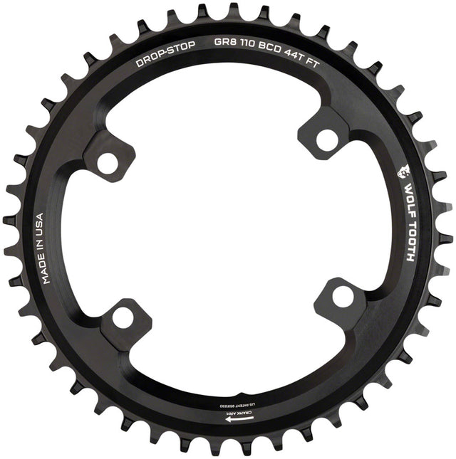 Wolf Tooth Shimano 110 Asymmetric BCD Chainring - 36t 110 Asymmetric BCD 4-Bolt Drop-Stop B For Shimano GRX Cranks BLK