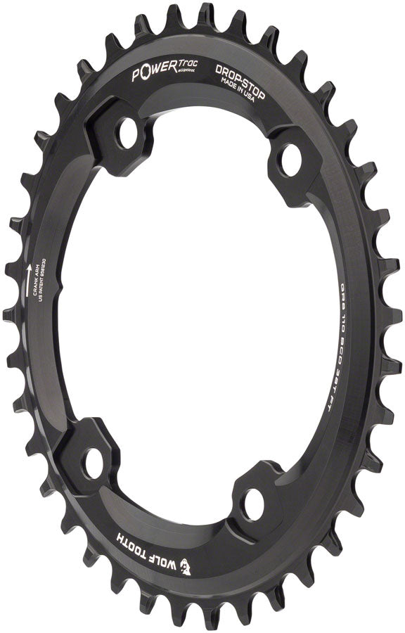 Wolf Tooth Elliptical Shimano 110 Asymmetric BCD Chainring - 38t 110 Asymmetric BCD 4-Bolt Drop-Stop B For Shimano GRX Cranks BLK