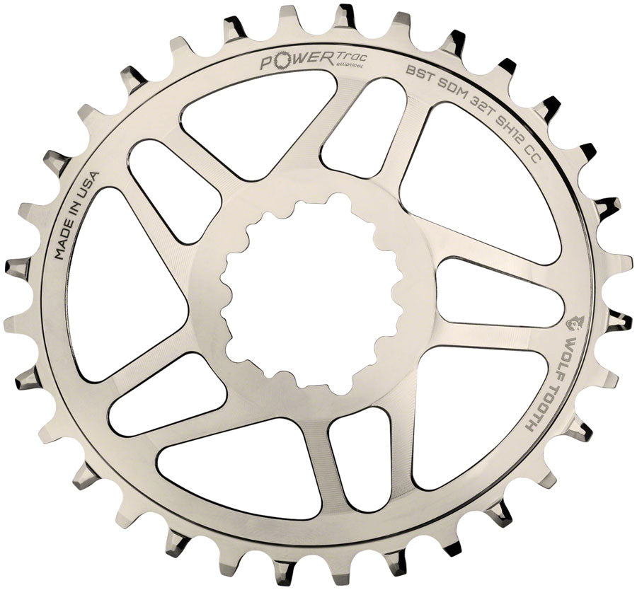 Wolf Tooth Elliptical Direct Mount Chainring - 32t SRAM 3-Bolt DM Drop-Stop ST For SRAM Boost Cranks Requires HG+ Chain Nickel Plated