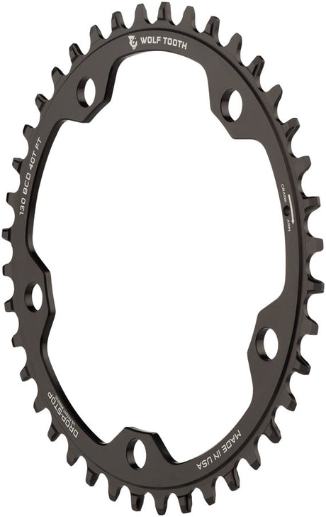 Wolf Tooth 130 BCD Road Cyclocross Chainring - 38t 130 BCD 5-Bolt Drop-Stop B 10/11/12-Speed Eagle Flattop Compatible BLK