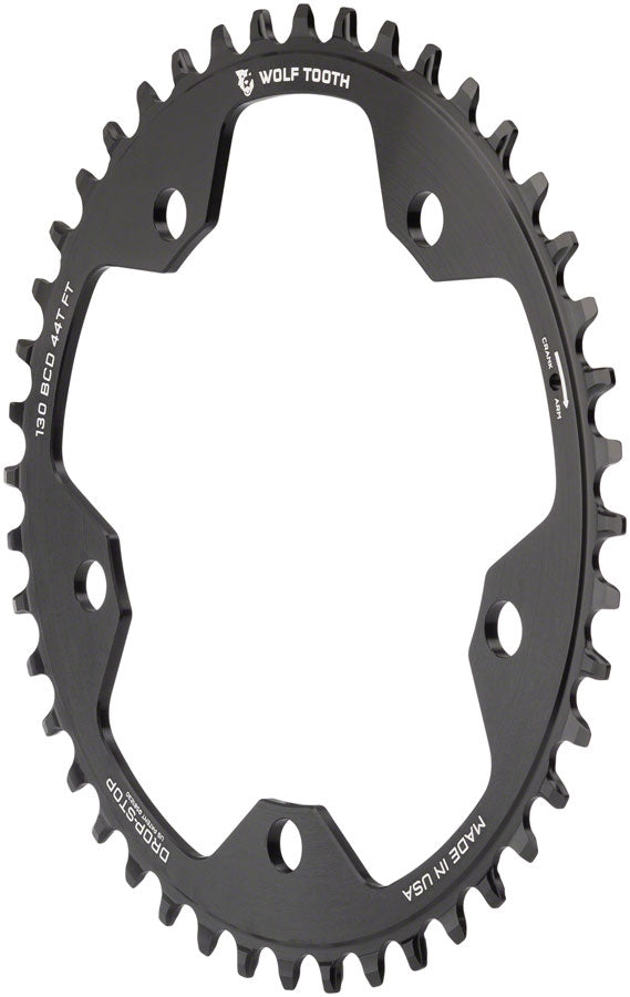 Wolf Tooth 130 BCD Road Cyclocross Chainring - 44t 130 BCD 5-Bolt Drop-Stop B 10/11/12-Speed Eagle Flattop Compatible BLK
