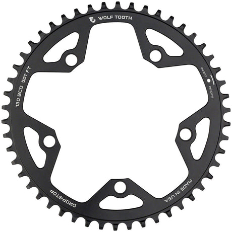 Wolf Tooth 130 BCD Road Cyclocross Chainring - 46t 130 BCD 5-Bolt Drop-Stop B 10/11/12-Speed Eagle Flattop Compatible BLK