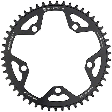 Wolf Tooth 130 BCD Road Cyclocross Chainring - 50t 130 BCD 5-Bolt Drop-Stop B 10/11/12-Speed Eagle Flattop Compatible BLK