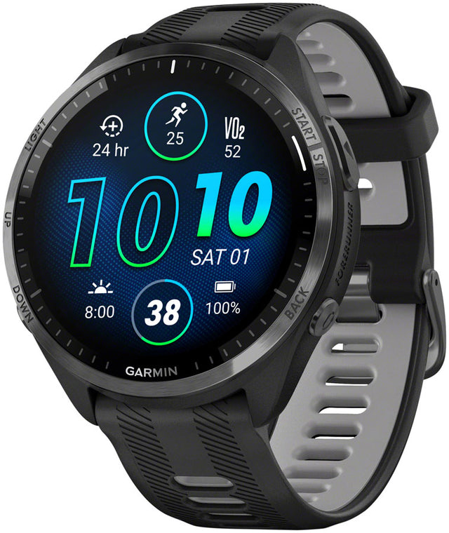 Garmin Forerunner 965 GPS Smartwatch - 47mm Carbon Gray DLC Titanium Bezel BLK Case BLK/Powder Gray Silicone Band