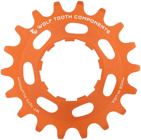 Wolf Tooth Single Speed Aluminum Cog - 18t Compatible 3/32" Chains Orange