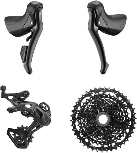 microSHIFT Sword BLK 1x9-Speed Groupset - Includes Brake/Shifters Rear Derailleur Medium Cage 11-42t Cassette