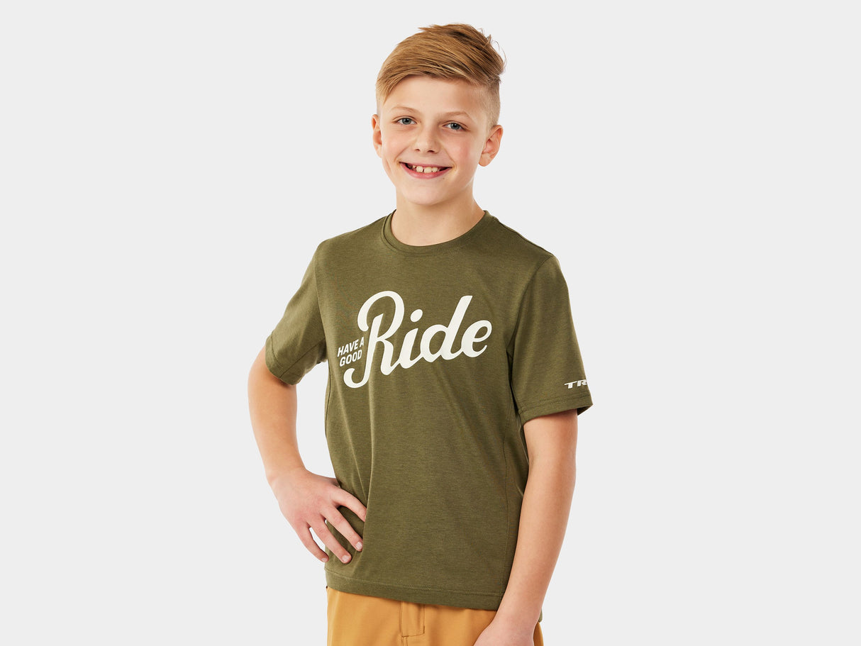 Trek Evoke Tech Tee Youth Large Black Olive Shirt