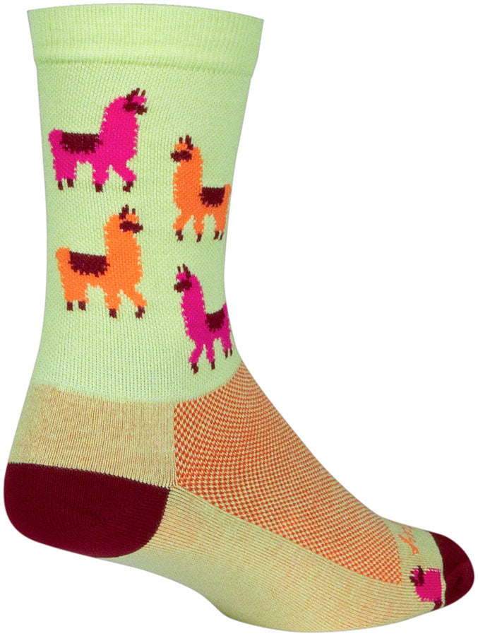 SockGuy Mo' Llamas Crew Socks - 6" Green/Pink/Orange Small/Medium