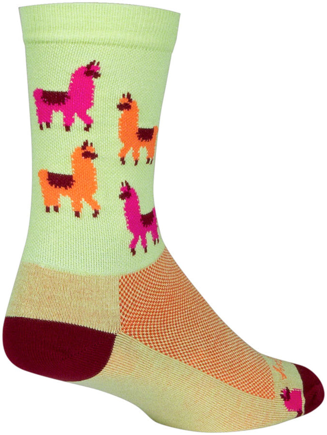SockGuy Mo' Llamas Crew Socks - 6" Green/Pink/Orange Large/X-Large