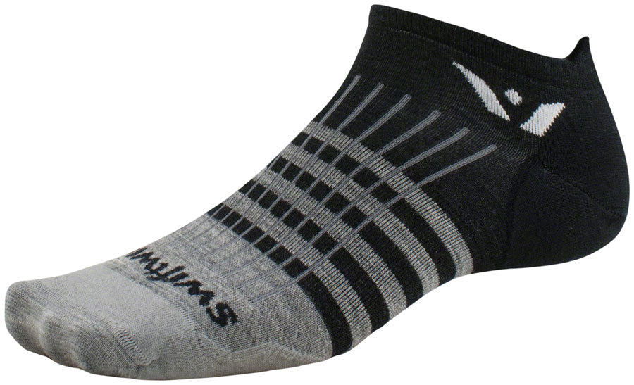 Swiftwick Pursuit Zero Wool Socks - No Show Stripes Heather Black Medium