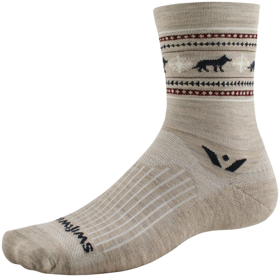Swiftwick Vision Five Winter Collection Socks - 5" Winter Khaki Wolves XL