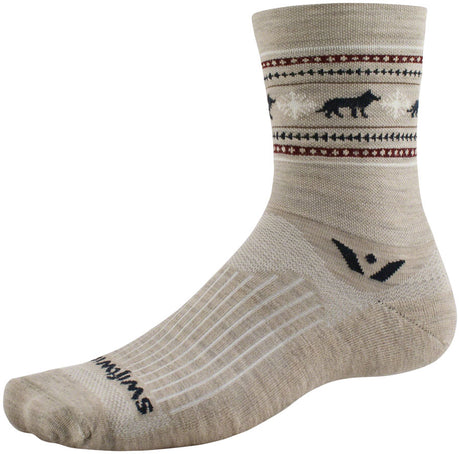 Swiftwick Vision Five Winter Collection Socks - 5" Winter Khaki Wolves XL
