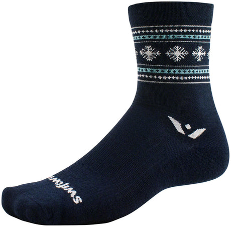 Swiftwick Vision Five Winter Collection Socks - 5" Winter Navy Snowflake Small