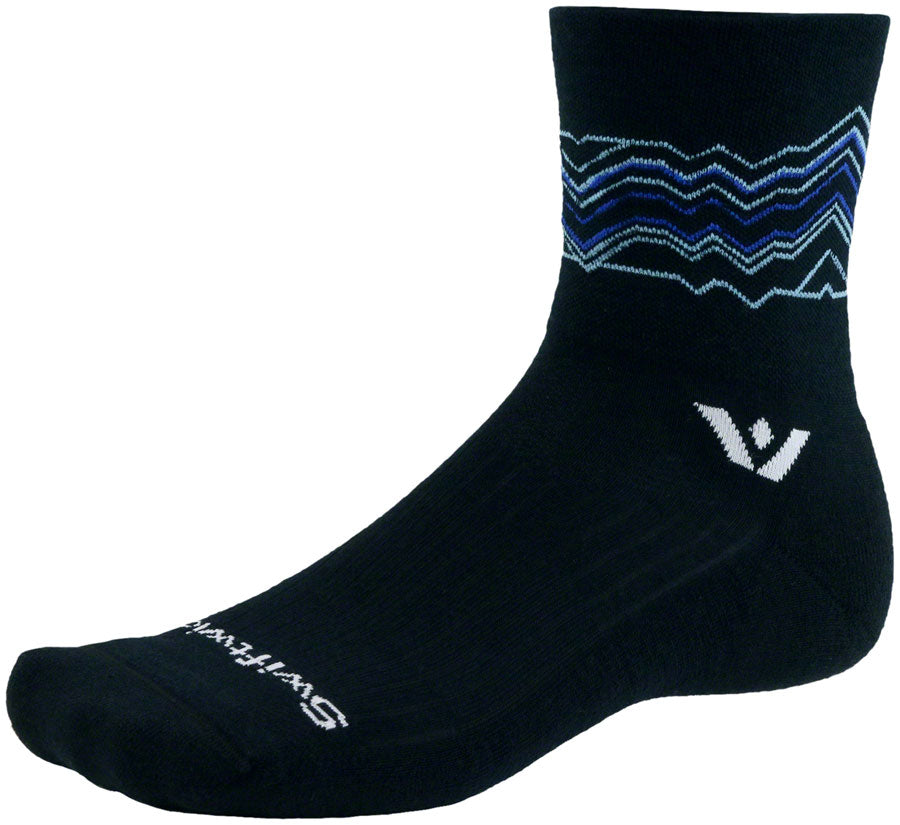 Swiftwick Pursuit Quarter Crew High Socks - 4" Black/Blue Large