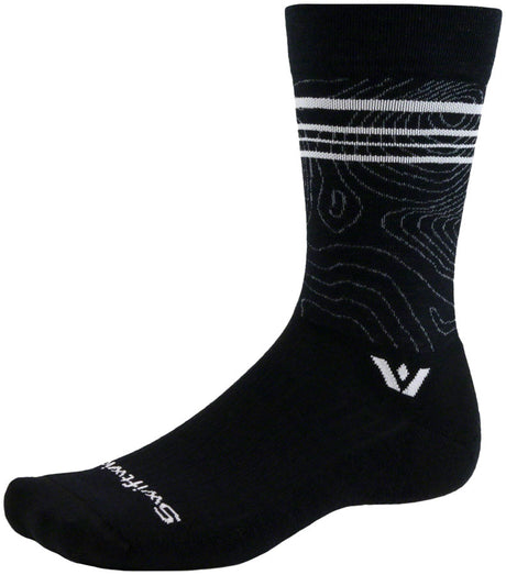 Swiftwick Pursuit Crew Socks - 6" Topographic Black Large