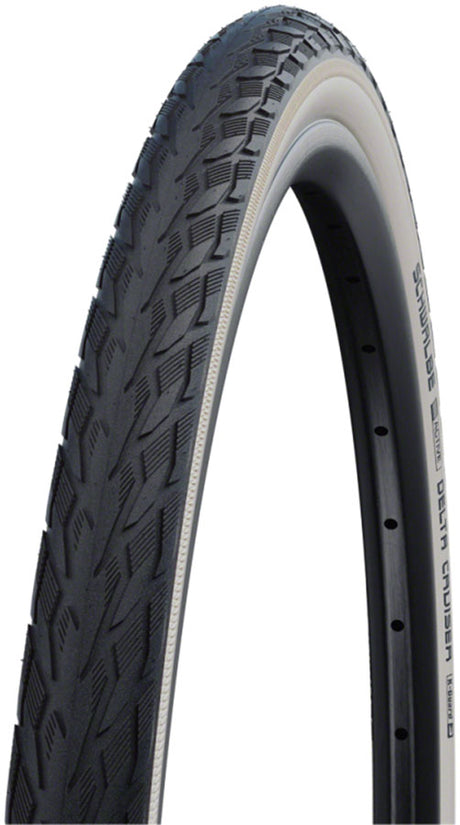 Schwalbe Delta Cruiser Plus Tire - 26 x 1-3/8 Clincher Wire Whitewall/Reflective Active Line PunctureGuard Green Compound E-25