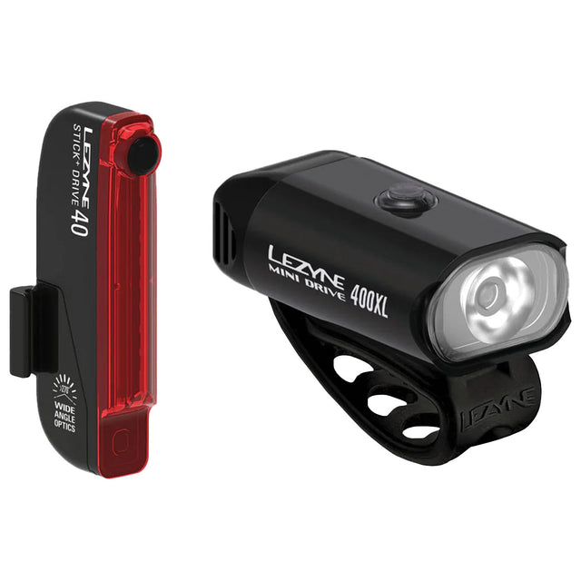 Lezyne Mini Drive 400XL and Stick+ Light Pair Black/Black